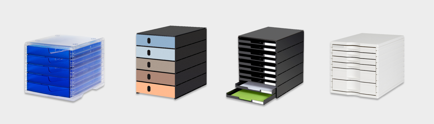 styro Büroboxen mit Schubladen und Schüben